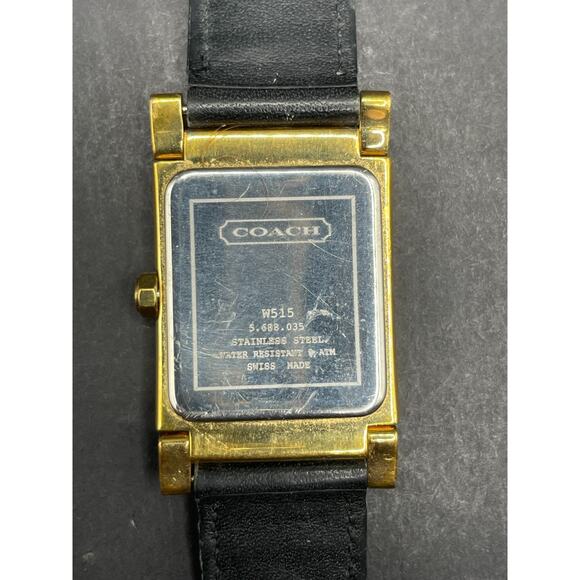 Coach Tank Watch Dress Watch W515 Gold Tone Black Leather Band 25mm - Picture 9 of 11